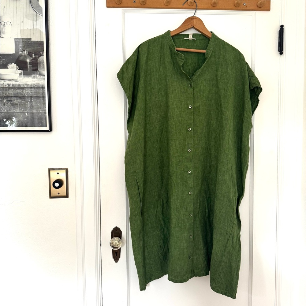 Eileen Fisher Organic Green Linen Shirt Dress 3X
